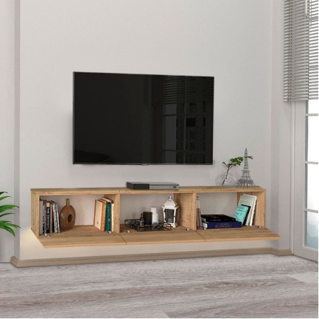 Damla Megapap melamine wall TV cabinet with LED lighting in sapphire oak color 180x29.5x29.5cm.