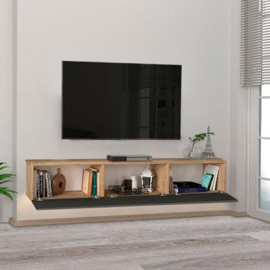 Damla Megapap melamine wall TV cabinet with LED lighting in sapphire oak - antracite color 180x29.5x29.5cm.