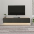 Damla Megapap melamine wall TV cabinet with LED lighting in sapphire oak - antracite color 180x29.5x29.5cm.