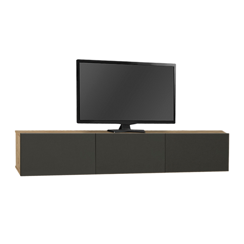 Damla Megapap melamine wall TV cabinet with LED lighting in sapphire oak - antracite color 180x29.5x29.5cm.