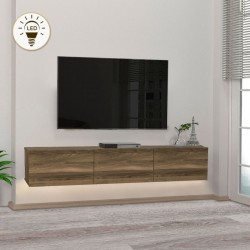 Έπιπλο τηλεόρασης επιτοίχιο Damla Megapap με LED χρώμα καρυδί 180x29,5x29,5εκ.
