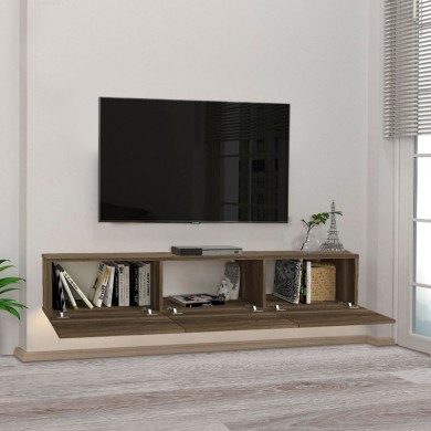 Damla Megapap melamine wall TV cabinet with LED lighting in walnut color 180x29.5x29.5cm.