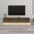Damla Megapap melamine wall TV cabinet with LED lighting in walnut color 180x29.5x29.5cm.