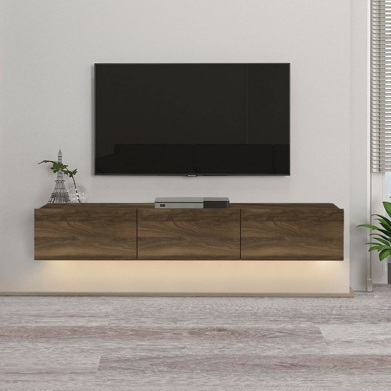 Damla Megapap melamine wall TV cabinet with LED lighting in walnut color 180x29.5x29.5cm.