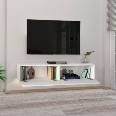Aristo Megapap melamine wall TV cabinet with LED lighting in white color 135x31.6x25cm.