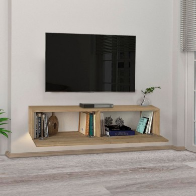 Aristo Megapap melamine wall TV cabinet with LED lighting in sapphire oak color 135x31.6x25cm.