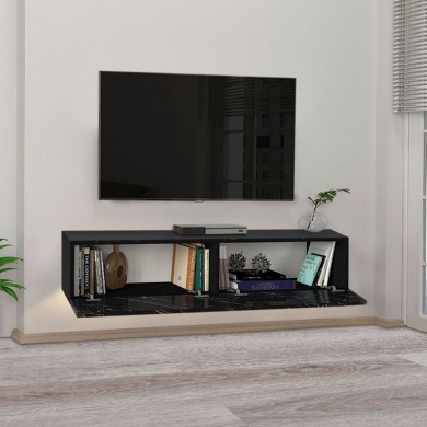 Aristo Megapap melamine wall TV cabinet with LED lighting in black marble effect color 135x31.6x25cm.