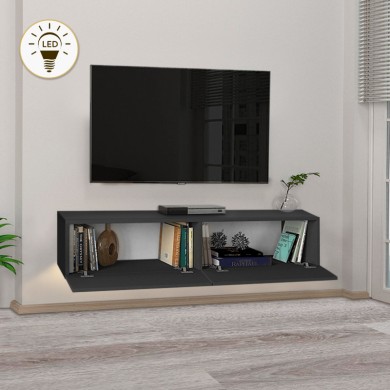 Aristo Megapap melamine wall TV cabinet with LED lighting in black color 135x31.6x25cm.