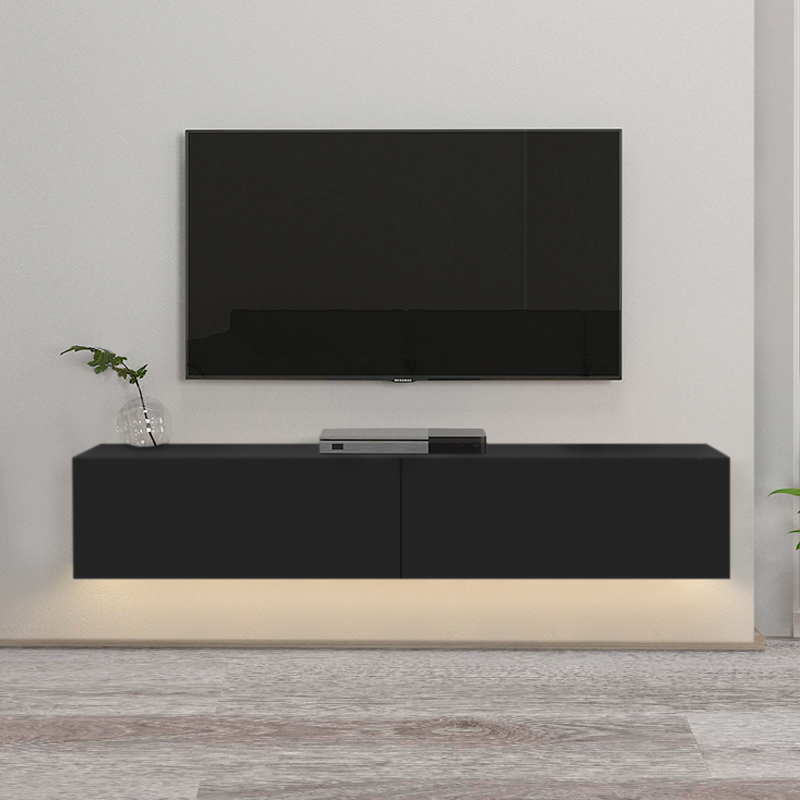 Aristo Megapap melamine wall TV cabinet with LED lighting in black color 135x31.6x25cm.