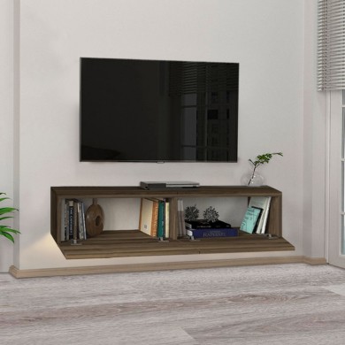 Aristo Megapap melamine wall TV cabinet with LED lighting in walnut color 135x31.6x25cm.