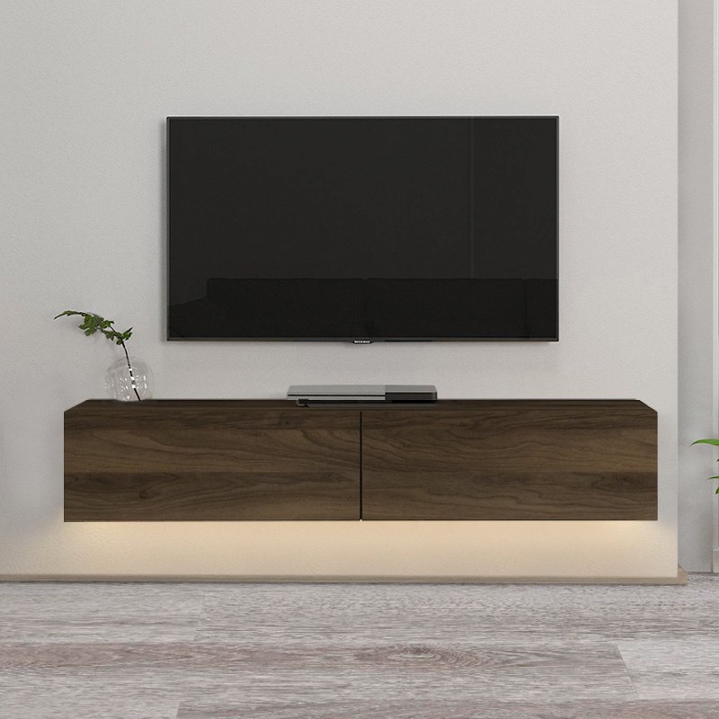 Aristo Megapap melamine wall TV cabinet with LED lighting in walnut color 135x31.6x25cm.
