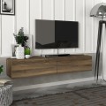 Aristo Megapap melamine wall TV cabinet with LED lighting in walnut color 135x31.6x25cm.