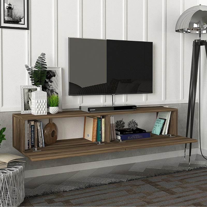 Aristo Megapap melamine wall TV cabinet with LED lighting in walnut color 135x31.6x25cm.
