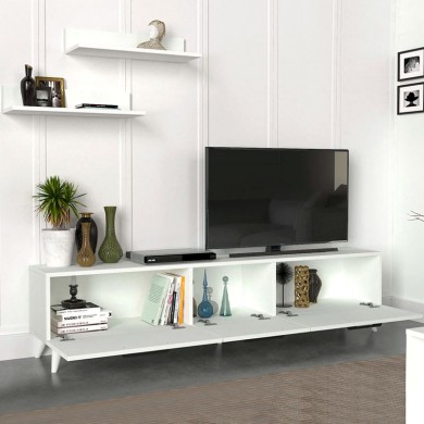 Mareta Megapap melamine tv stand in white color 180x31,3x42cm.