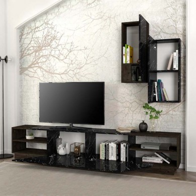 River Megapap melamine TV unit in black marble effect color 240x36,6x47cm.