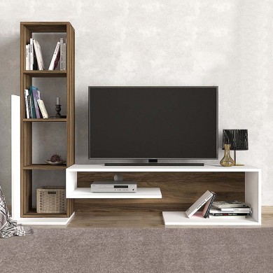 Bend Megapap melamine TV unit in white - walnut color 153,6x39x131cm.
