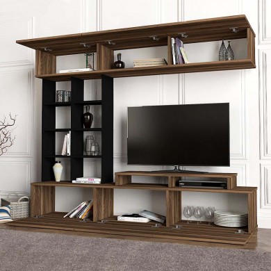 Marcos Megapap melamine TV unit in walnut - black color 180x36,6x146cm.
