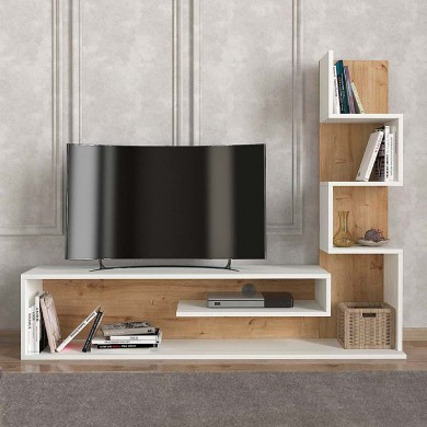Metehan Megapap melamine TV stand in white - sapphire oak color 149,5x29x120cm.