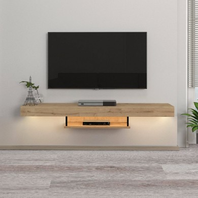 Albares Megapap melamine wall TV cabinet with LED lighting in sapphire oak color 150x29.6x22cm.