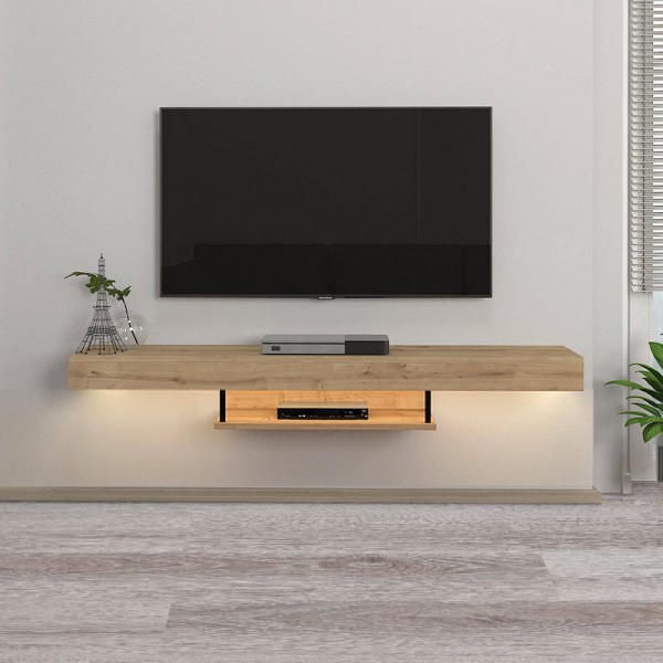 Έπιπλο τηλεόρασης επιτοίχιο Albares Megapap από μελαμίνη με LED χρώμα sapphire oak 150x29,6x22εκ.