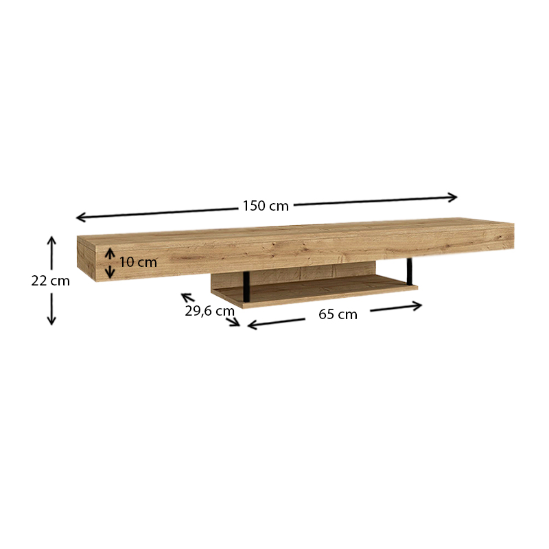 Albares Megapap melamine wall TV cabinet with LED lighting in sapphire oak color 150x29.6x22cm.