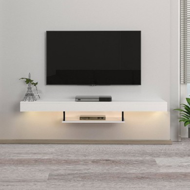 Albares Megapap melamine wall TV cabinet with LED lighting in white color 150x29.6x22cm.