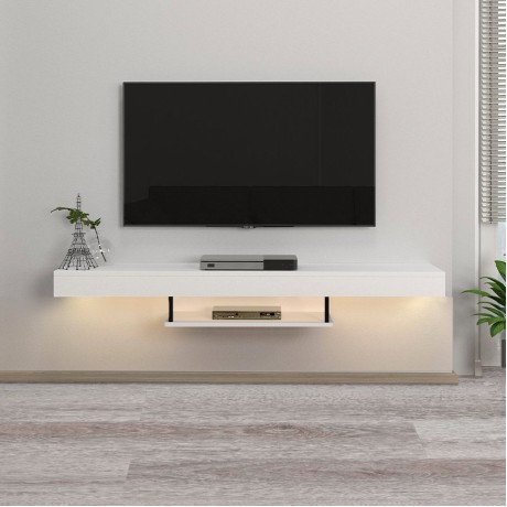 Έπιπλο τηλεόρασης επιτοίχιο Albares Megapap με LED χρώμα λευκό 150x29,6x22εκ.
