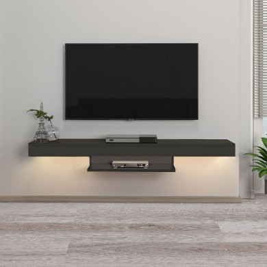 Albares Megapap melamine wall TV cabinet with LED lighting in anthracite color 150x29.6x22cm.