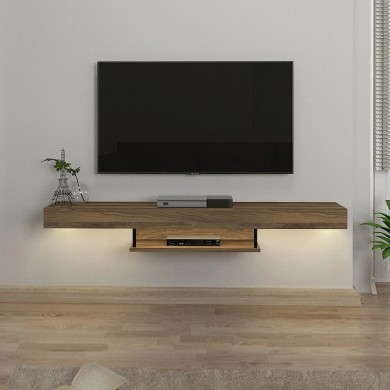 Albares Megapap melamine wall TV cabinet with LED lighting in walnut color 150x29.6x22cm.