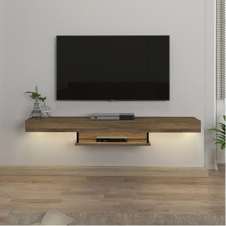 Έπιπλο τηλεόρασης επιτοίχιο Albares Megapap με LED χρώμα καρυδί 150x29,6x22εκ.