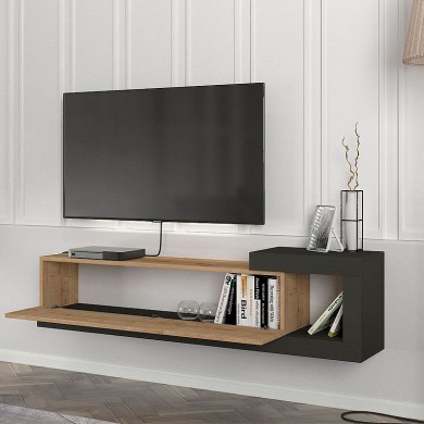 Volare Megapap melamine wall TV cabinet  in sapphire oak - anthracite color 150x29,6x38,6cm.