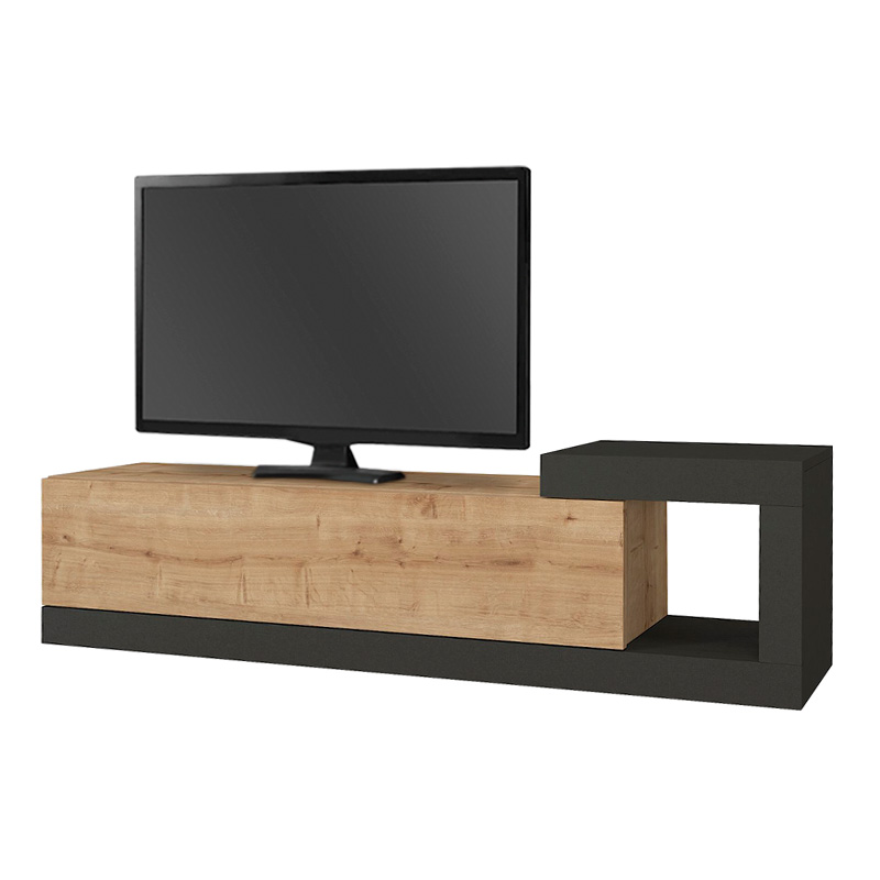 Volare Megapap melamine wall TV cabinet  in sapphire oak - anthracite color 150x29,6x38,6cm.