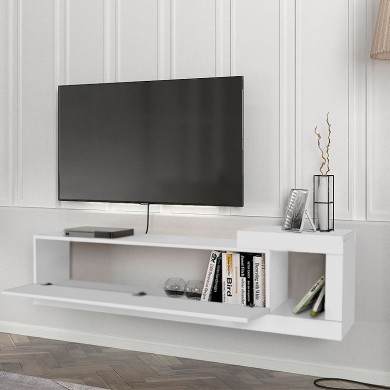 Volare Megapap melamine wall TV cabinet  in white color 150x29,6x38,6cm.