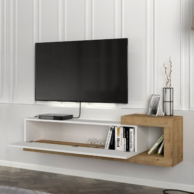 Volare Megapap melamine wall TV cabinet  in white - sapphire oak color 150x29,6x38,6cm.