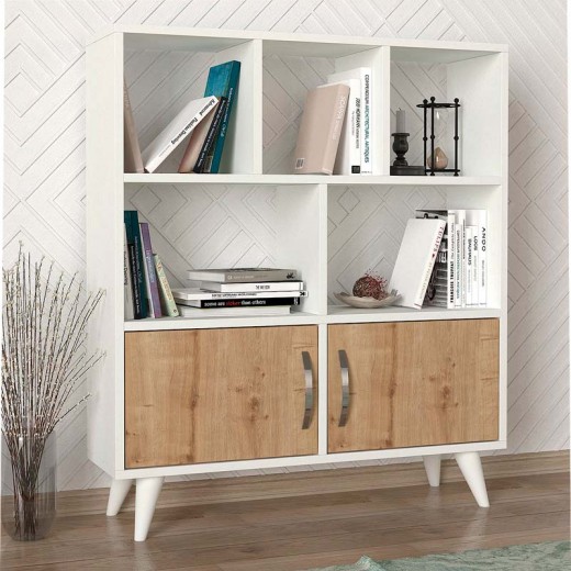 Βιβλιοθήκη Donati Megapap χρώμα λευκό - sapphire oak 90x22x105εκ.