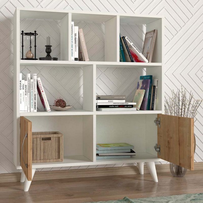 Βιβλιοθήκη Donati Megapap χρώμα λευκό - sapphire oak 90x22x105εκ.