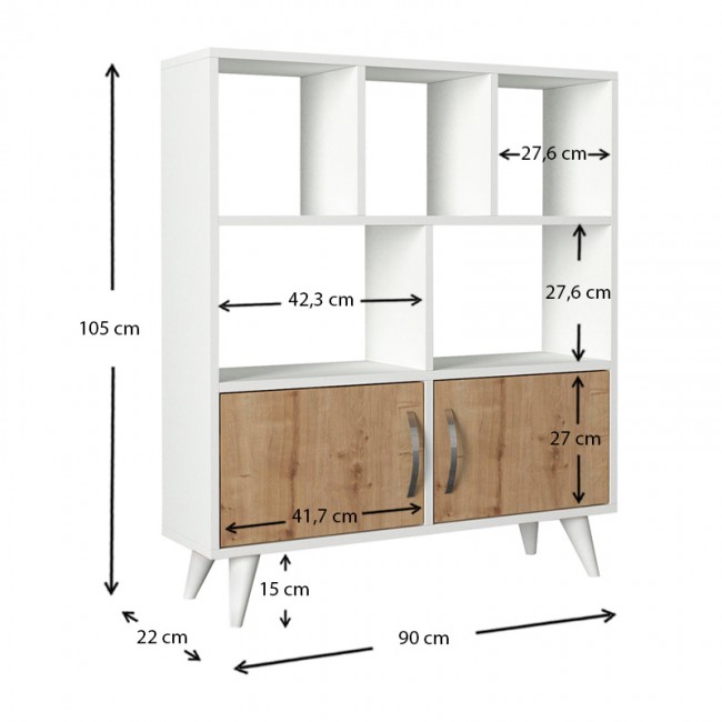 Βιβλιοθήκη Donati Megapap χρώμα λευκό - sapphire oak 90x22x105εκ.