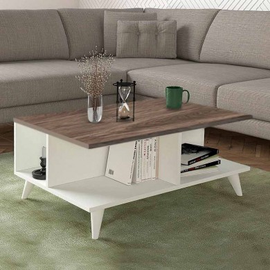 Sedra Megapap melamine coffee table in white - walnut color 90x60x38,6cm.