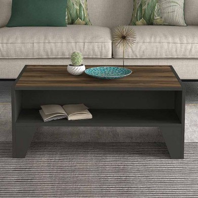 Chester Megapap melamine coffee table in anthracite - walnut color 93,6x60x40cm.
