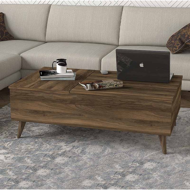 Roy Megapap coffee table with melamine polymorphic in walnut color 121x69x40cm.
