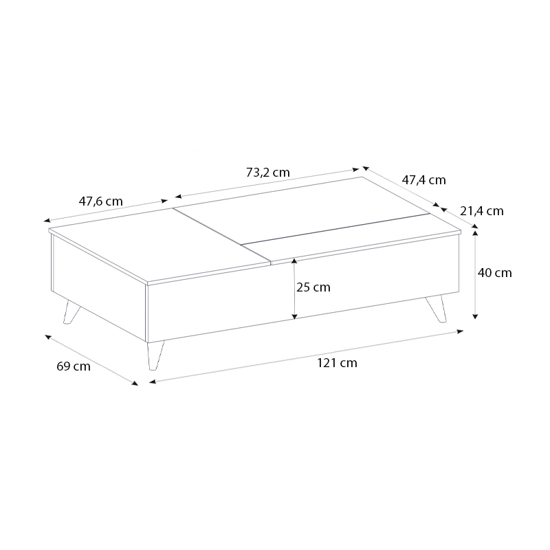 Roy Megapap coffee table with melamine polymorphic in walnut color 121x69x40cm.