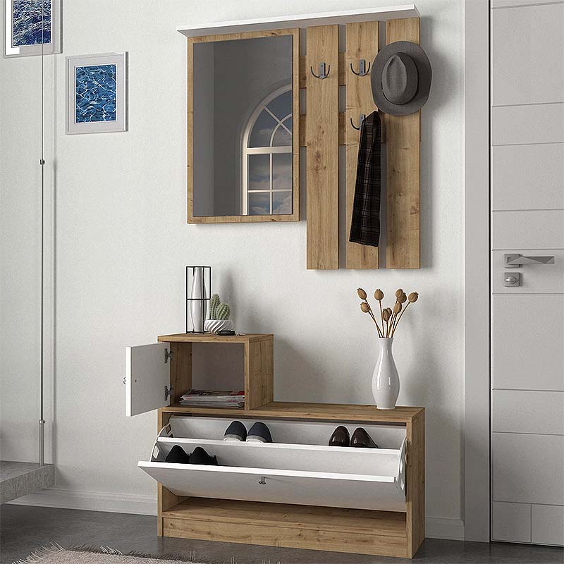 Galina Megapap melamine entrance furniture in sapphire oak - white color 91,8x27x70cm.