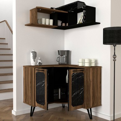 Lambert Megapap corner melamine kitchen furniture in walnut - black marble effect color 92,5x35x83,6cm.