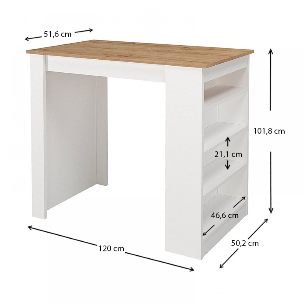 Τραπέζι μπαρ Monaco Megapap από μελαμίνη χρώμα λευκό - sapphire oak 120x51,6x101,8εκ.