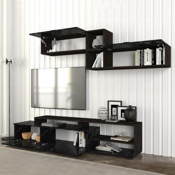 Σύνθεση τηλεόρασης Grill Megapap χρώμα μαύρο rebab - μαύρο εφέ μαρμάρου 220x35x47,5εκ. Σύνθεση τηλεόρασης Grill Megapap χρώμα μαύρο rebab - μαύρο εφέ μαρμάρου 220x35x47,5εκ.