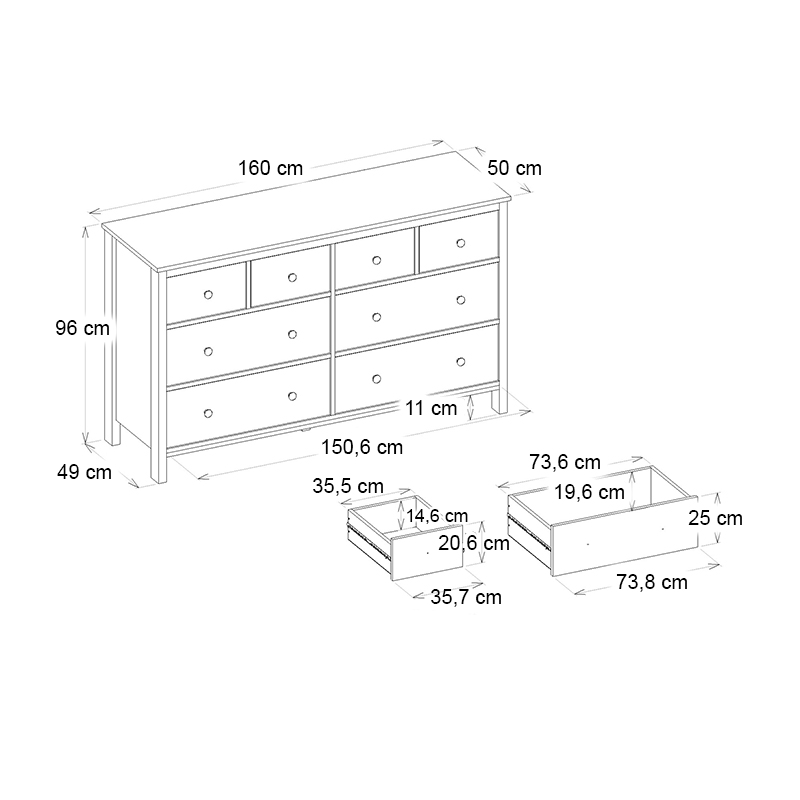 Sabina Megapap melamine buffet in sepet oak color 160x50x96cm.