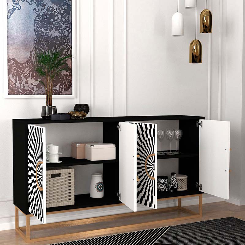 Gradel Megapap  melamine buffet in black - white color 150x35x83,6cm.