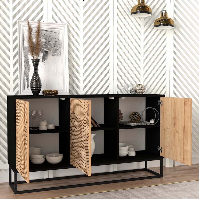 Themis Megapap melamine buffet in black - sapphire oak color 150x35x83,6cm.