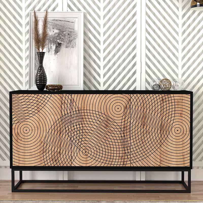 Themis Megapap melamine buffet in black - sapphire oak color 150x35x83,6cm.
