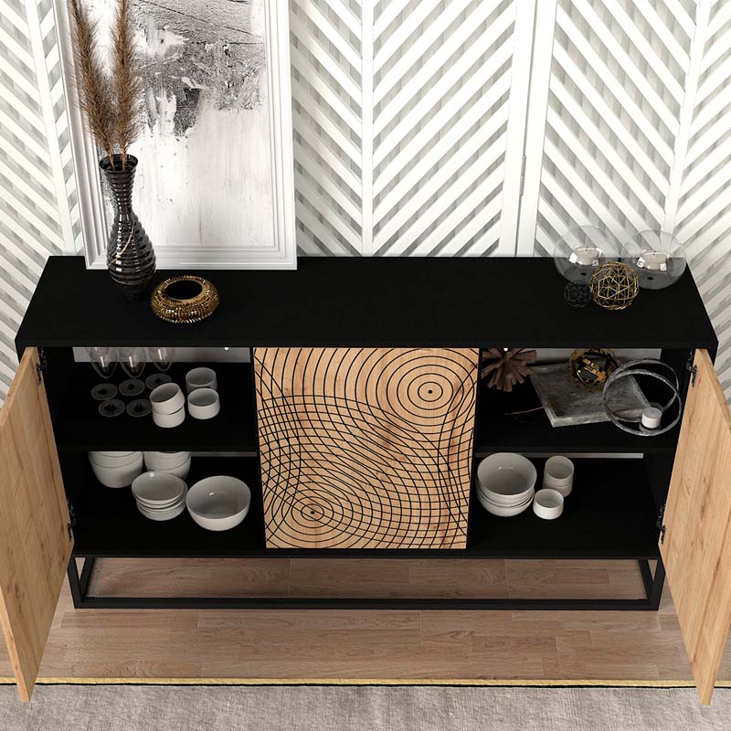 Themis Megapap melamine buffet in black - sapphire oak color 150x35x83,6cm.